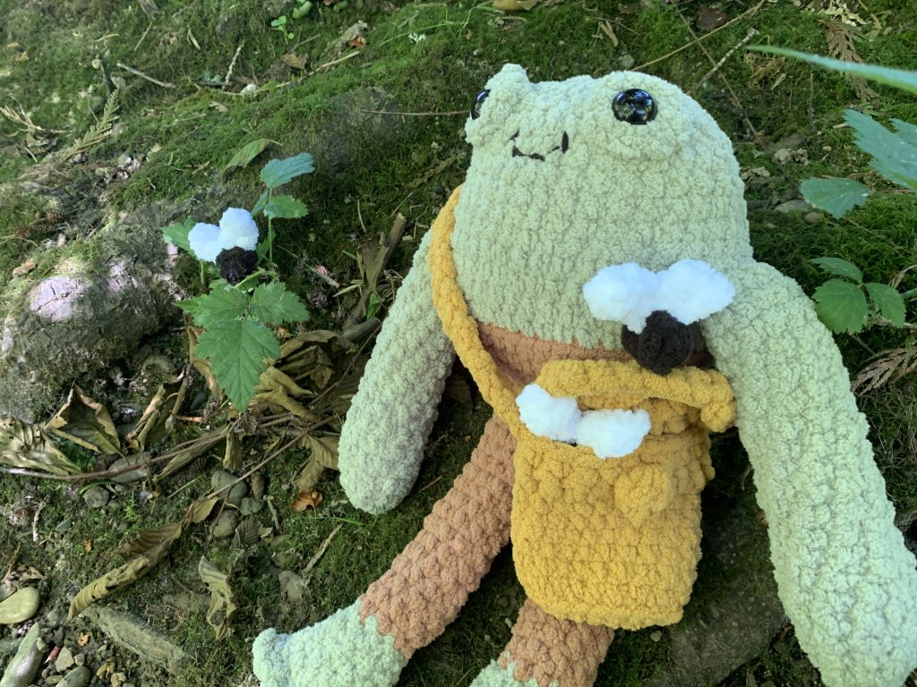 Mr. Frog and his Bag o' Flies - Handmade Crochet Plushie