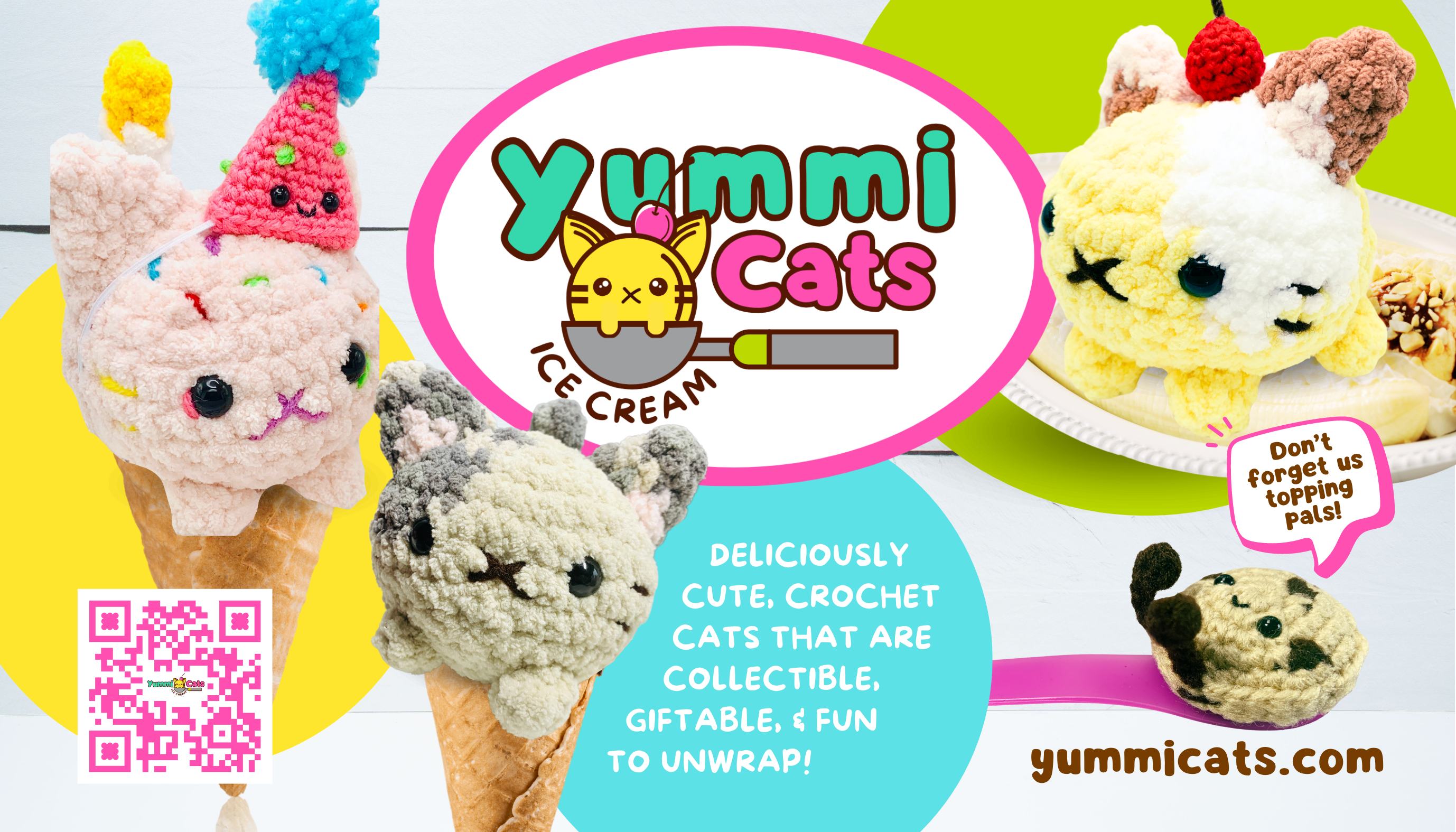 Brand introduction to Yummi Cats, deliciously cute, crochet cats that are collectible, giftable, and fun to unwrap!